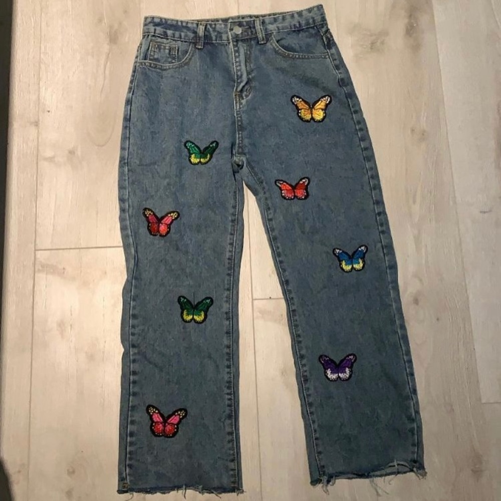 y2k aesthetic embroidery butterfly jeans!